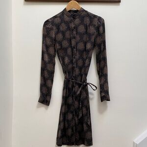 💯 Silk Club Monaco Belted Long Sleeve Midi Dress